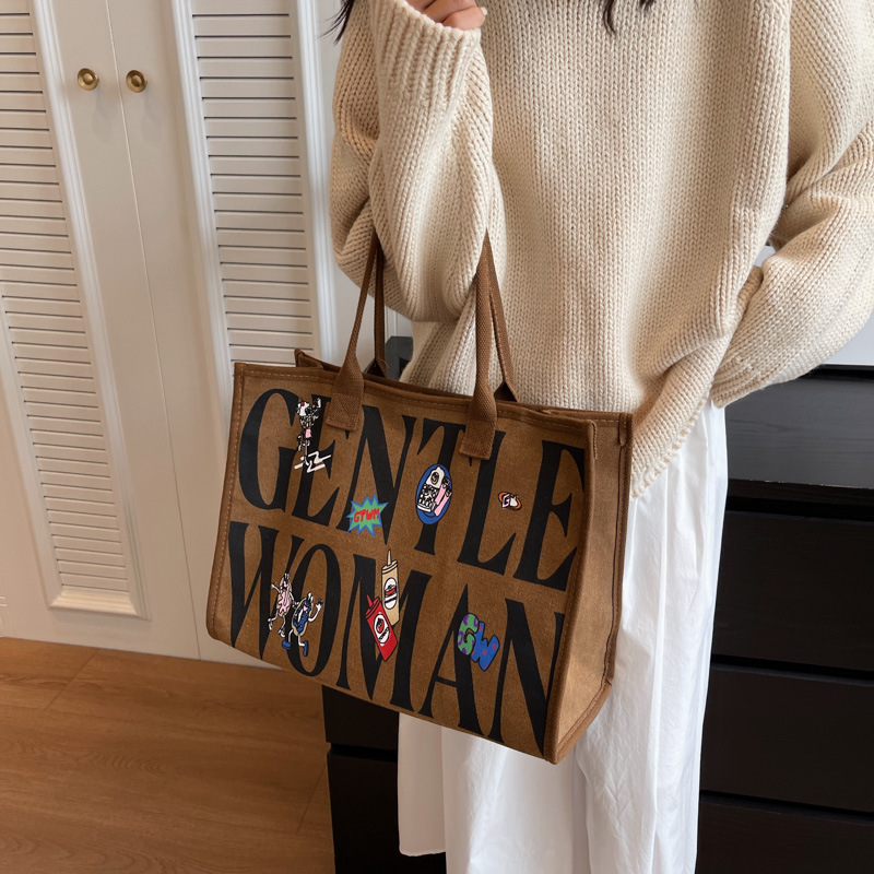 Commuting bag for women 2024 New letter-shaped tote bag, canvas single-shoulder mommy bag, Tote bag details Picture