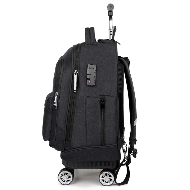 Business backpack with handle, swivel wheels, combination lock, travel bag, large capacity, wear-resistant and water-resistant, Oxford cloth backpack Specification drawing