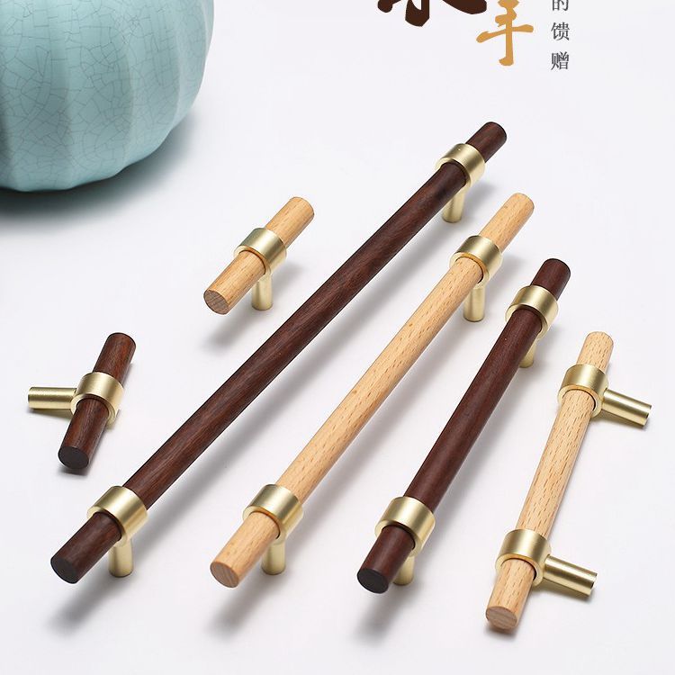New Chinese-style minimalist cabinet doors, brass walnut wood handles, wardrobe drawers, wooden handles, Chinese-style cabinets, solid wood full figure