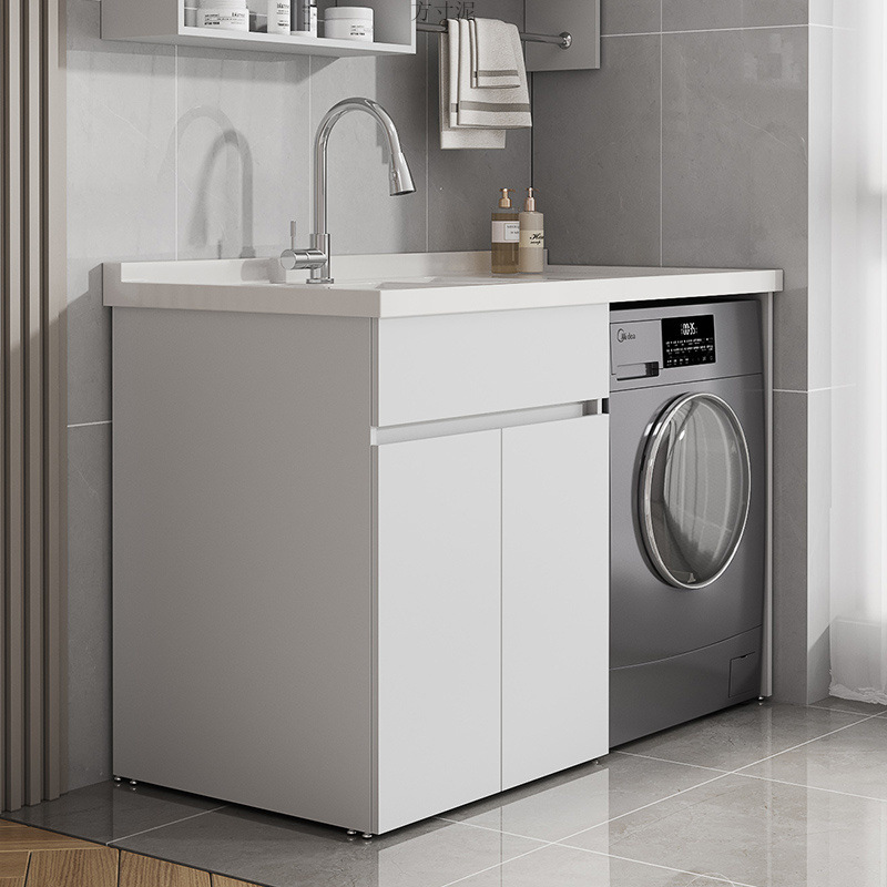 Honeycomb aluminum balcony washing wardrobe companion combination, drum washing cabinet, integrated washing pool platform with washboard factory wholesale details Picture