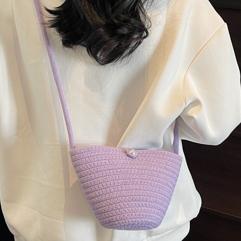New multi-color trendy and fashionable straw woven bag, fresh and girlish woven bag, single-shoulder crossbody straw woven casual bucket bag Specification drawing