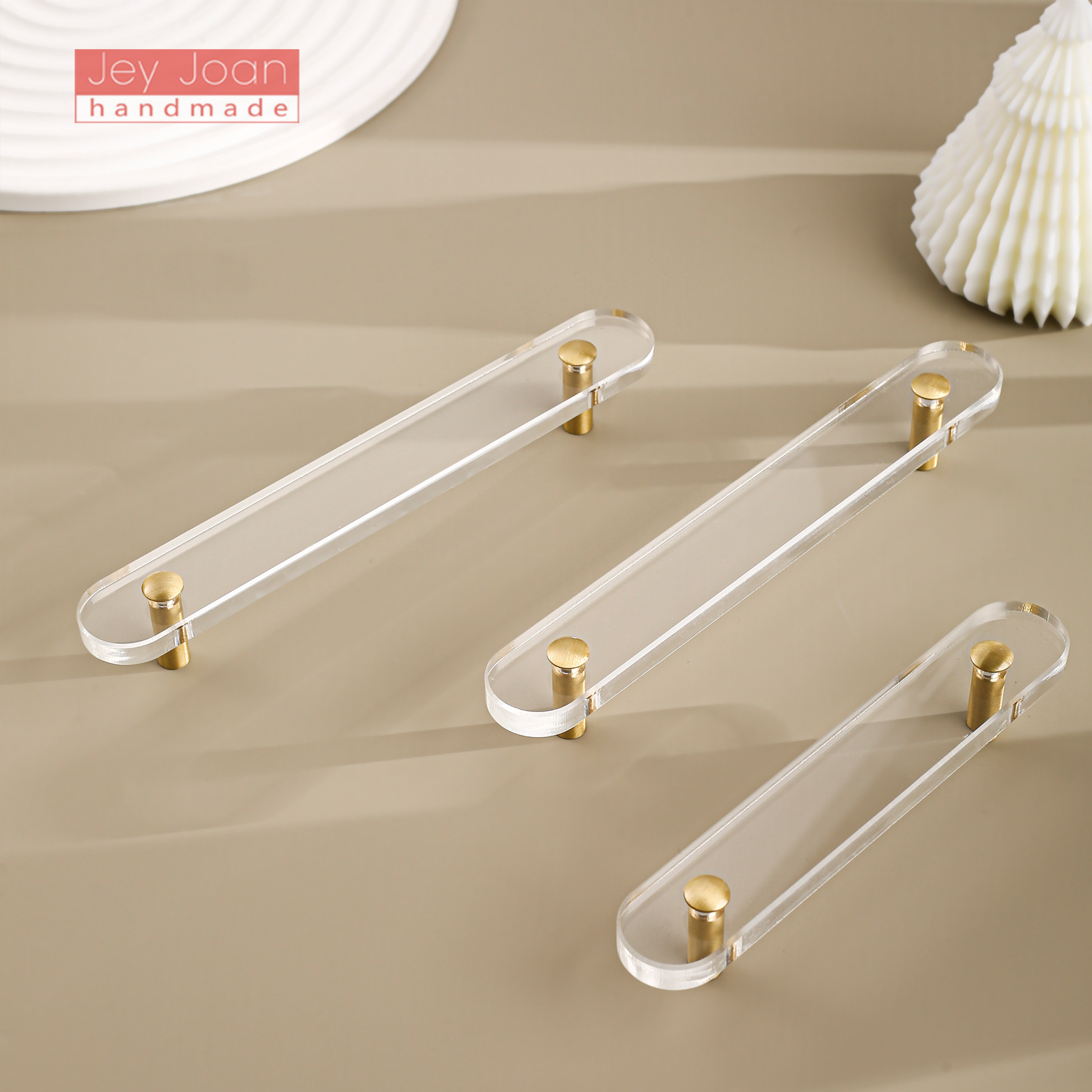 Simple acrylic flat plate brass handle, acrylic cabinet door drawer handle, minimalist brass wardrobe small handle Specification drawing