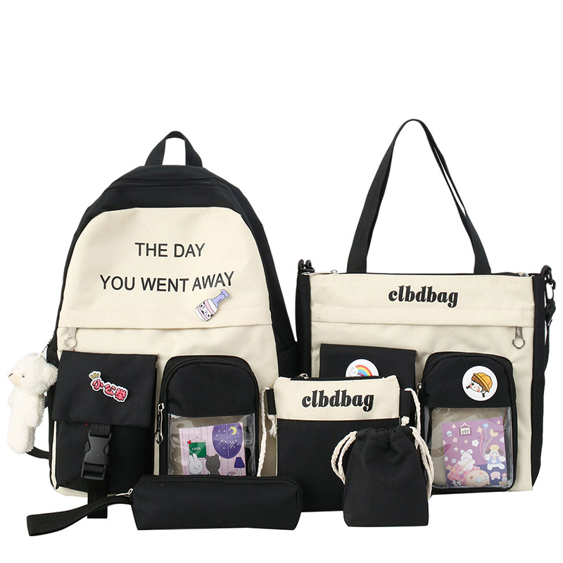 High school boys and girls' large-capacity schoolbag 2024 New Korean version ins junior high school style five-piece backpack set Item Picture