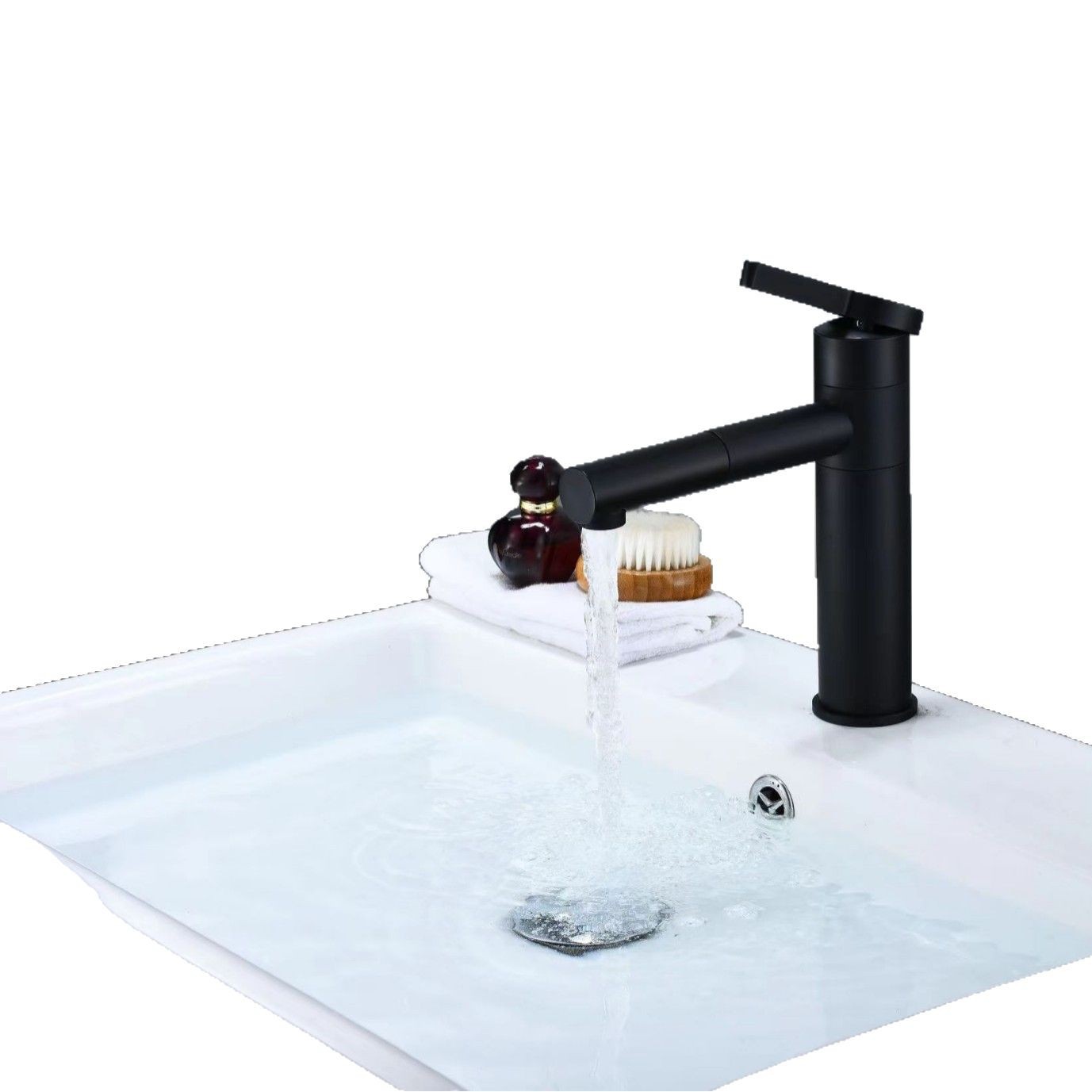 All-copper washbasin faucet, 360-degree rotating white cold and hot pull-out faucet, countertop basin, underside washbasin manufacturer Item Picture
