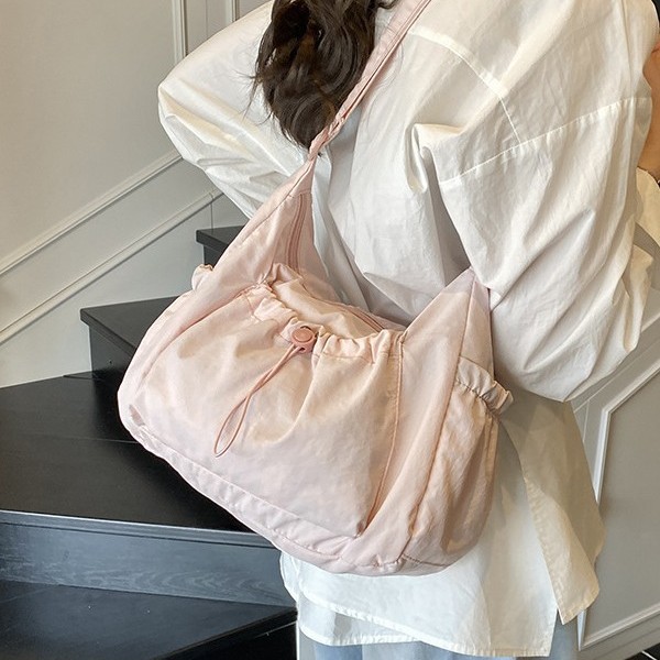 Women's bag, pleated women's bag, puff bag, casual and versatile, drawstring, lightweight and large-capacity, single-shoulder crossbody tote bag for women details Picture