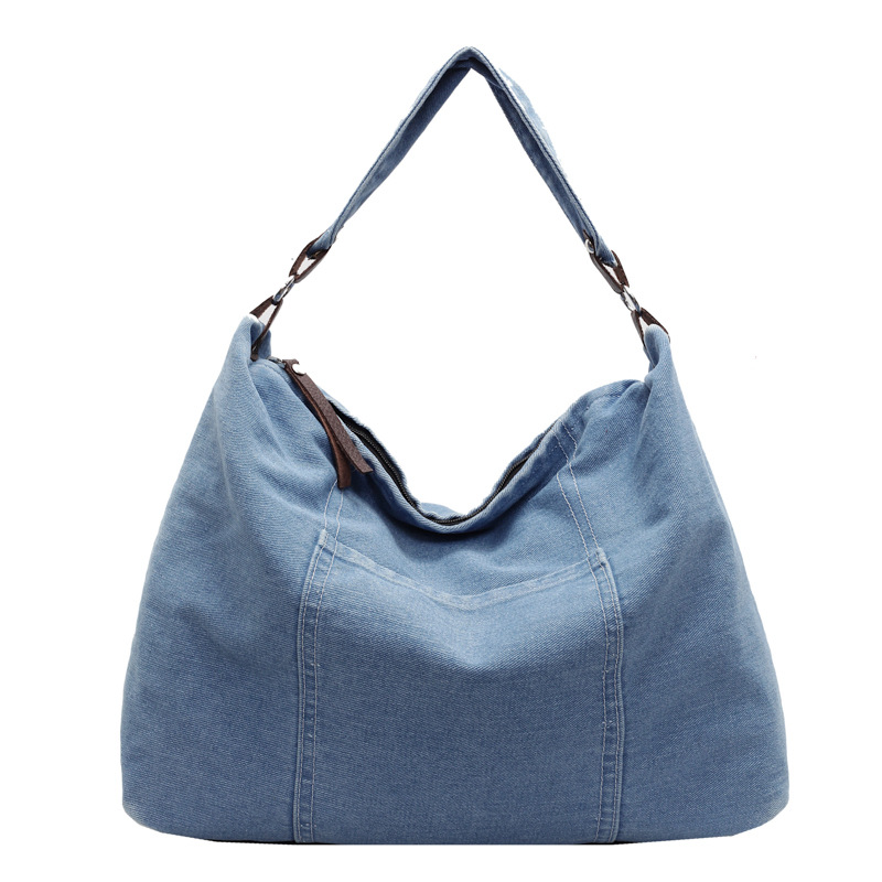 Large-capacity lazy style denim canvas bag for women, 2024 new style, relaxed underarm bag, commuter crossbody bag Item Picture