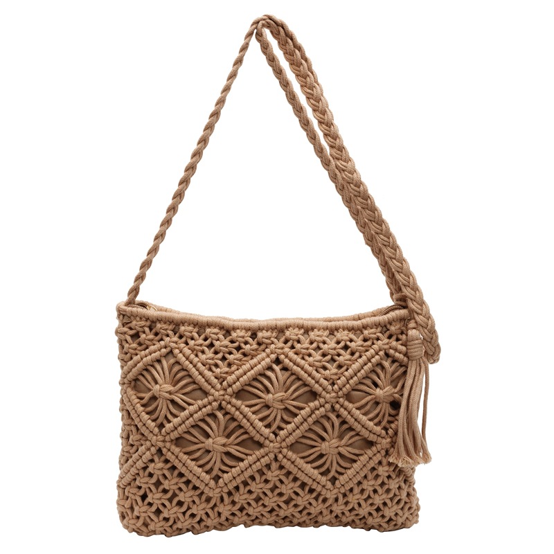 Korean forest-style handcrafted cotton rope tassel woven bag, new single-shoulder crossbody straw woven bag for casual women in summer 2025 Item Picture