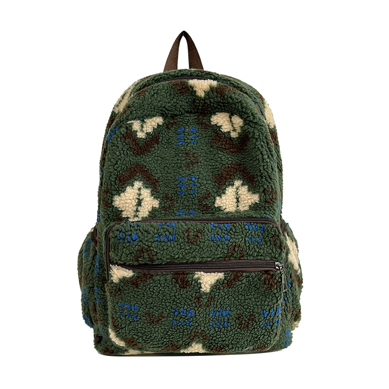 Japanese-style retro plush schoolbag, versatile for students in autumn and winter, color-blocking commuting schoolbag, college style, large-capacity travel backpack Item Picture