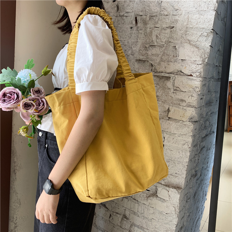Women's bag: simple large-capacity pleated shoulder strap canvas bag, candy-colored single-shoulder backpack, casual handbag, women's shopping bag details Picture