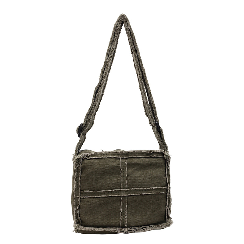 20253 New Japanese-style ins laid-back canvas small bag for women, retro aged frayed edges, student single-shoulder crossbody bag Item Picture