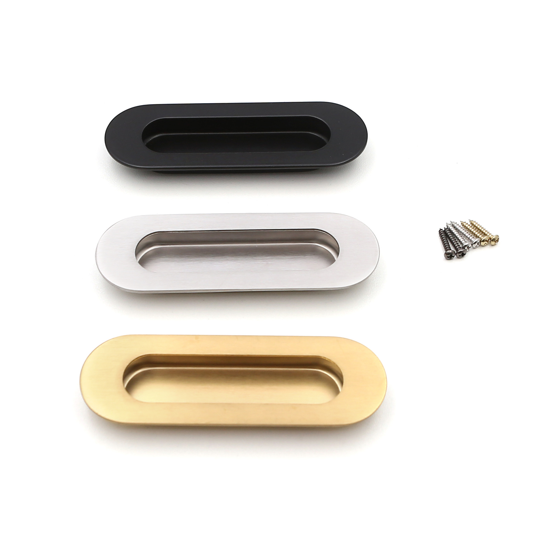 Stainless steel built-in sliding door with invisible built-in handle, hidden drawer, concealed groove and round buckle handle Item Picture