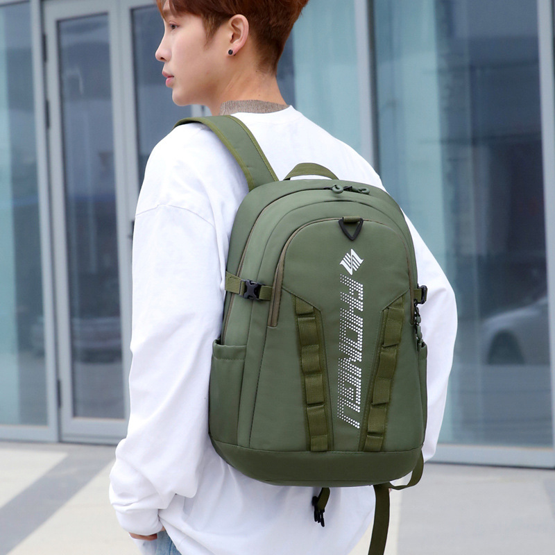 New trendy, lightweight backpack for men, casual travel bag, large-capacity letter schoolbag for college students full figure