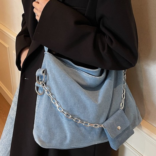 Washed denim, fresh and simple single-shoulder crossbody bag with cute little wallet, high-end autumn and winter crossbody bag design sense details Picture
