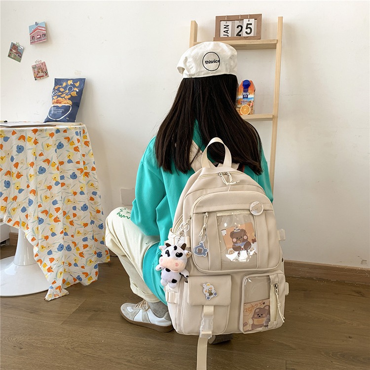 Fashionable Korean-style backpacks for girls, cute cartoon ones, simple and large-capacity casual backpacks for primary and junior high school students details Picture