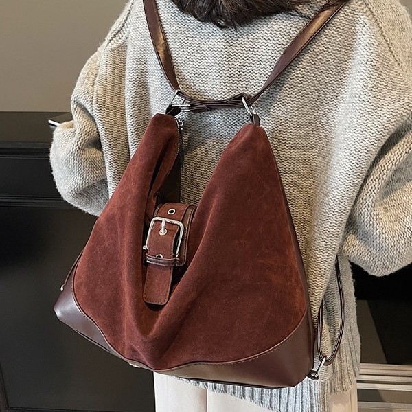 Retro and stylish large-capacity commuter tote bag, new frosted bag for autumn and winter, school-style backpack, casual crossbody bag details Picture