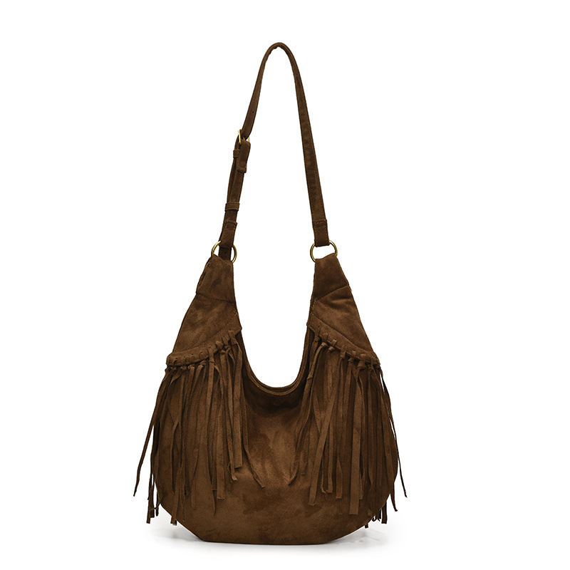 The 2025 new style of European and American tassel bag, trendy retro and unique saddle bag, single-shoulder bag, women's bag, casual and versatile crossbody bag Item Picture