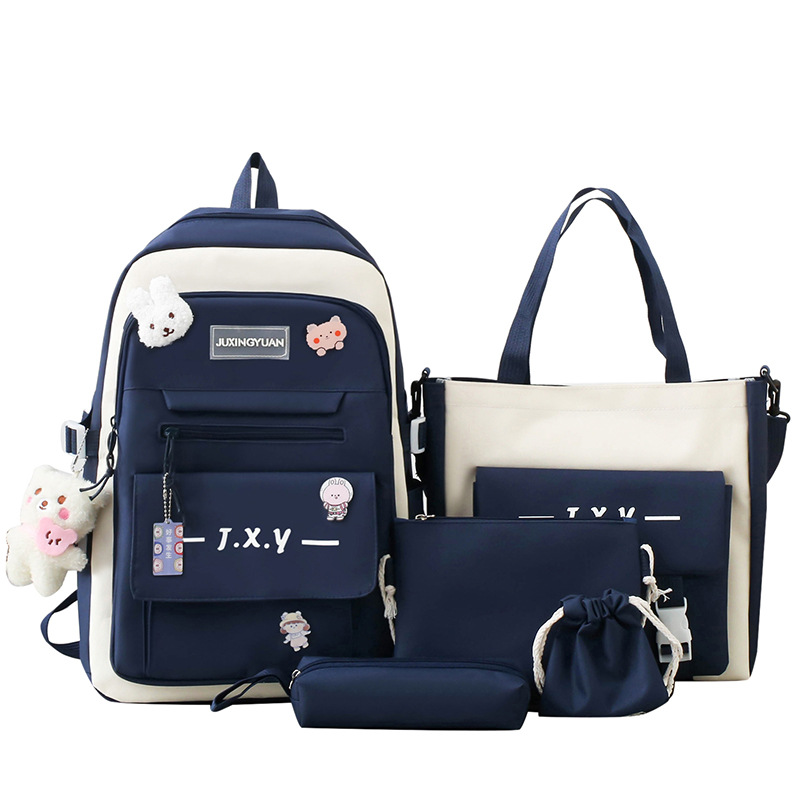 Multi-functional schoolbag for primary and junior high school girls, Korean version, large-capacity backpack, five-piece set, spine support, lightweight backpack, cross-border Item Picture
