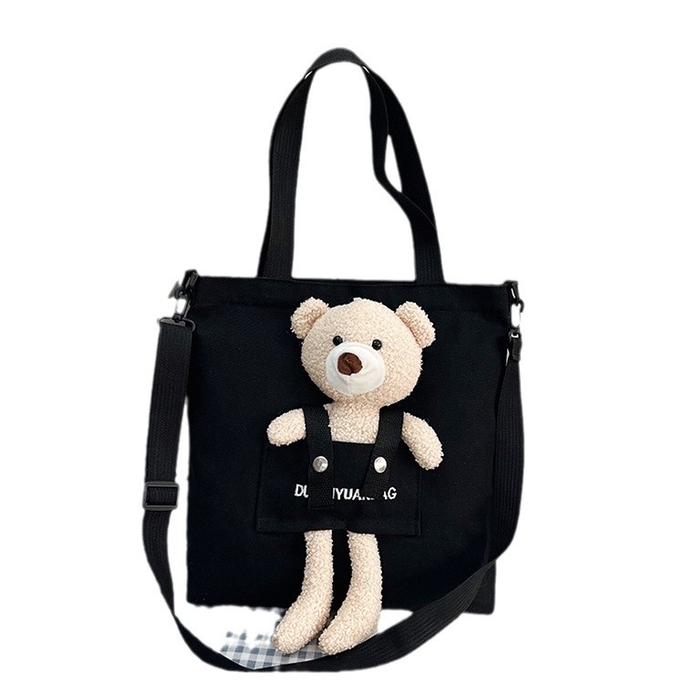 2024 New single-shoulder bag, teddy bear plush doll, fresh and sweet student canvas tutorial bag, versatile handbag Item Picture