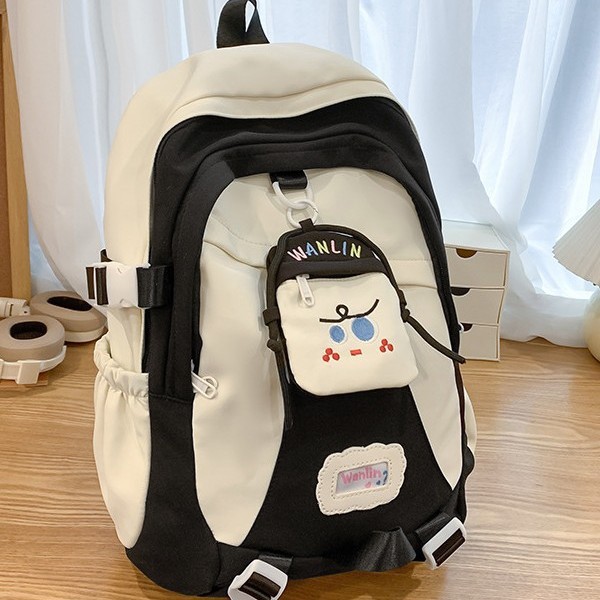 Cute schoolbag, universal for Japan and South Korea, double-back, lightweight, versatile, fashionable and fresh backpack, a cartoon color-blocking backpack for women details Picture