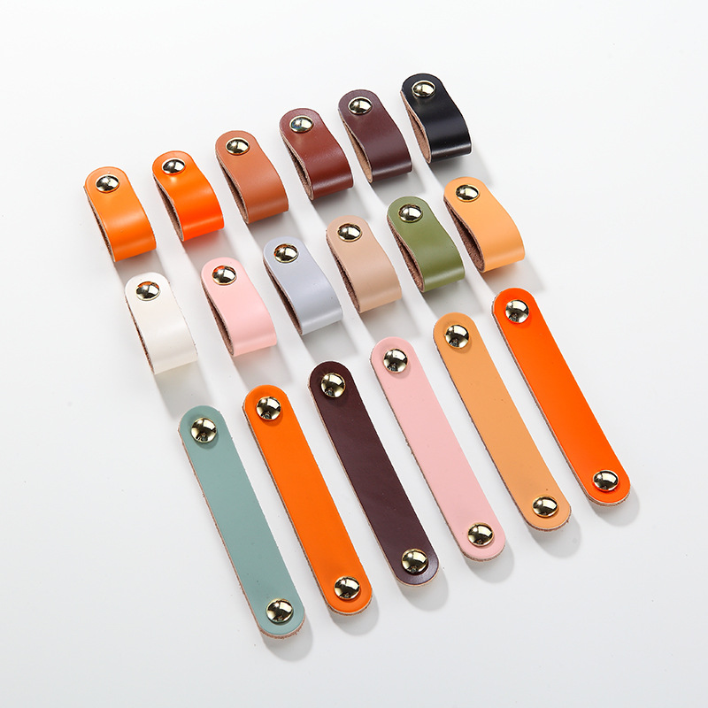 Light luxury wardrobe, genuine leather Nordic handles, cabinet doors, drawer handles, leather, children's anti-collision cowhide details Picture