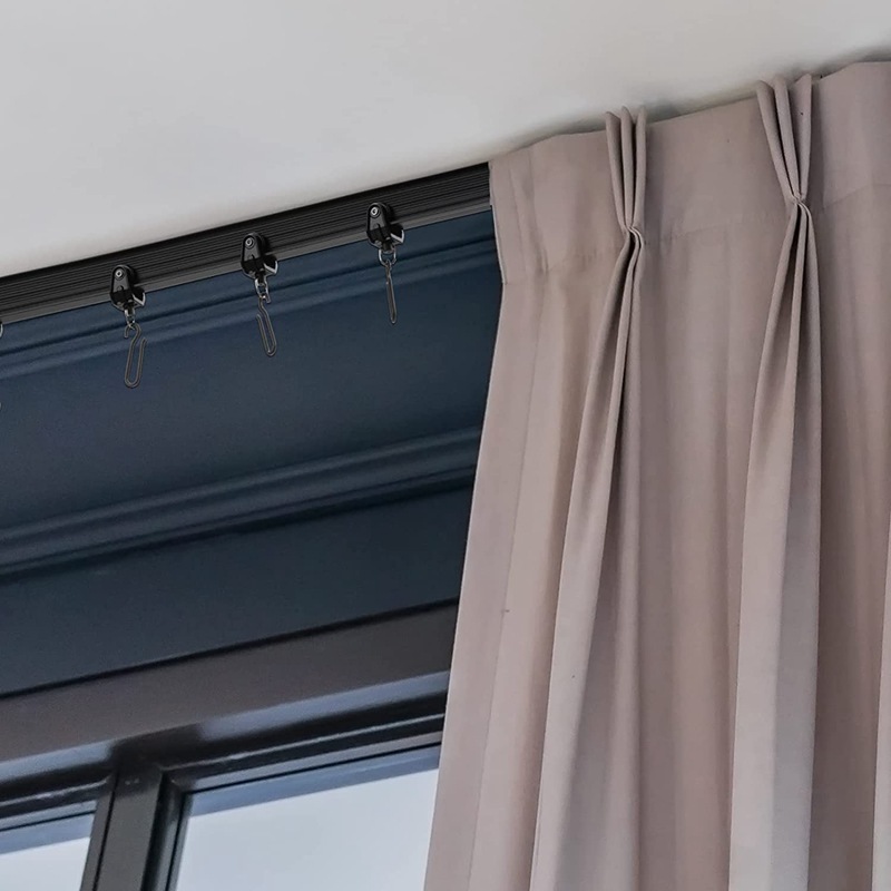 Cross-border black 5-meter curtain track curved rail steel clamp set, flexible arc-shaped curtain silent slide rail tip hook Item Picture