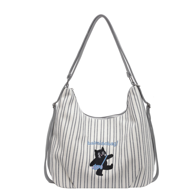 Korean-style backpacks, women's tote bags, striped canvas single-shoulder bags, crossbody bags, cute little cats, and fresh backpacks Item Picture