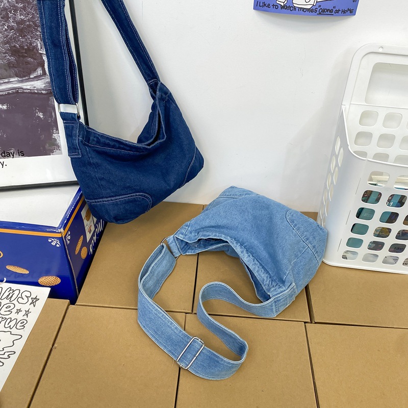 Denim canvas bag for women 2022 New style Japanese retro large-capacity crossbody bag for college students' class single-shoulder bag for women Specification drawing