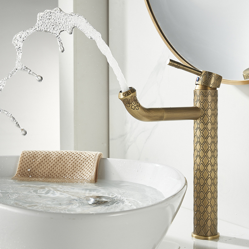 European-style all-copper retro carved faucet, antique washbasin faucet, washbasin, hot and cold water basin, high-end copper material details Picture