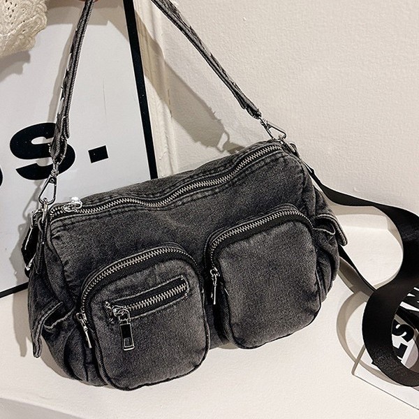 A fashionable new large-capacity export denim distressed style multi-shoulder crossbody bag, a versatile and casual bag for girls details Picture