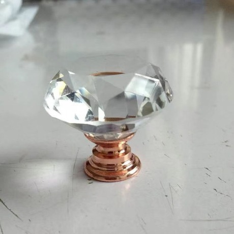 Furniture hardware: transparent crystal handle, crystal glass, diamond glass door handle, 30mm black base, rose gold Item Picture