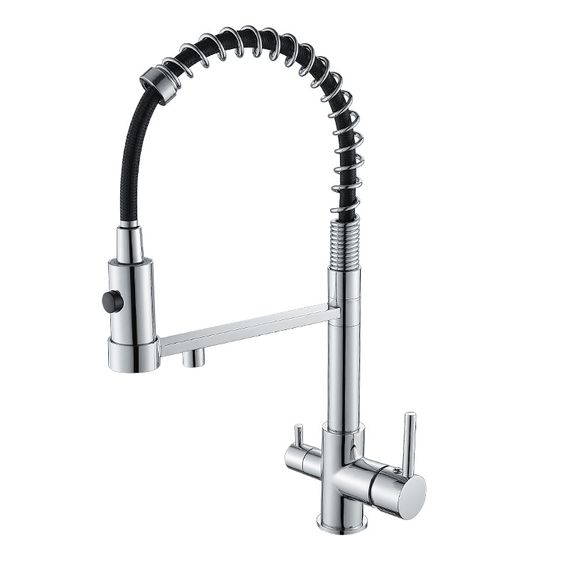 Cross-border three-in-one water purifier faucet with cold and hot spring, American-style kitchen sink, all-copper sink faucet and nozzle Item Picture