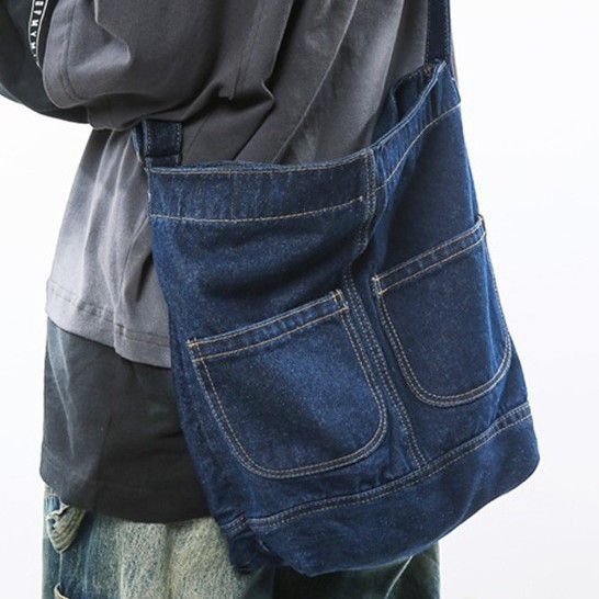 Denim unisex crossbody bag 2025 Spring New style Japanese and Korean casual and cool single-shoulder bag, laid-back crossbody bag details Picture
