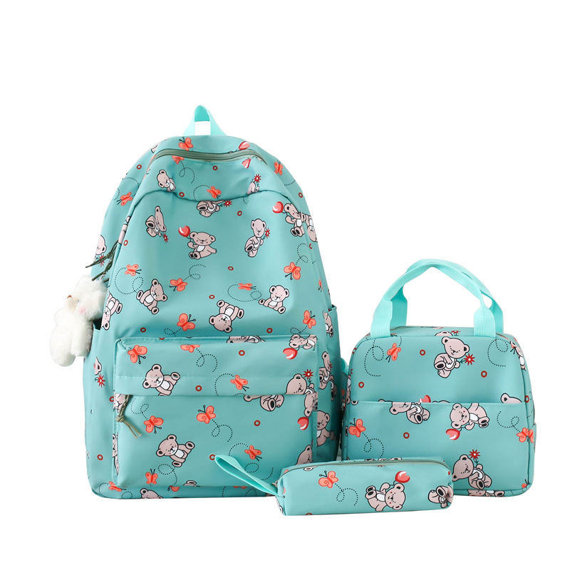 Cute cartoon-printed backpack for girls, large-capacity junior and senior high school backpack, three-piece set, insulated lunch bag Item Picture