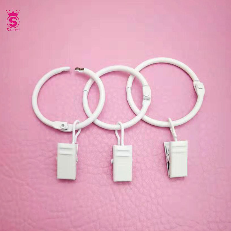 In stock: Open ring curtain hooks, metal curtain buckles, baked white paint curtain clips details Picture