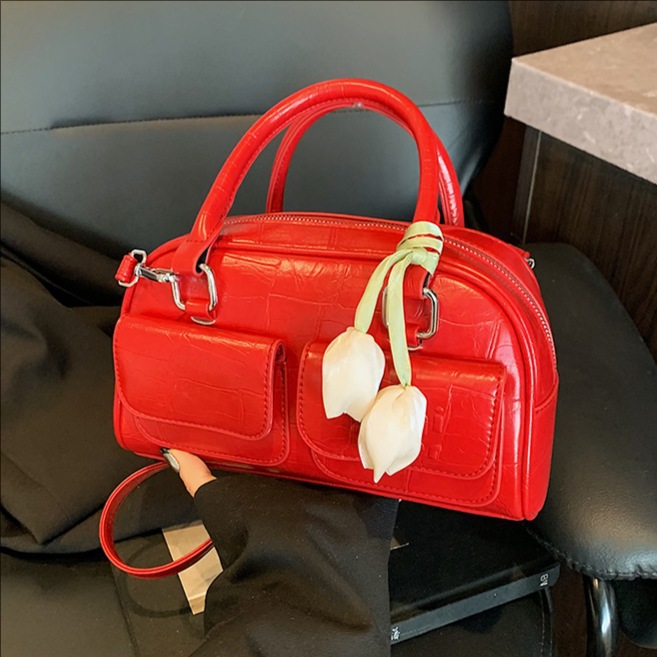High-end stone-patterned hand-held Boston bag for women 2025 new style casual, fashionable and versatile Korean-style single-shoulder crossbody bag full figure