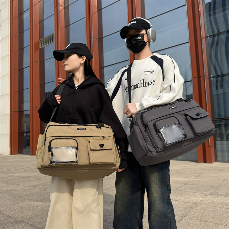 Large-capacity business travel bag for both men and women, multi-functional hand-held canvas luggage bag with shoe compartment and dry and wet separation sports bag details Picture