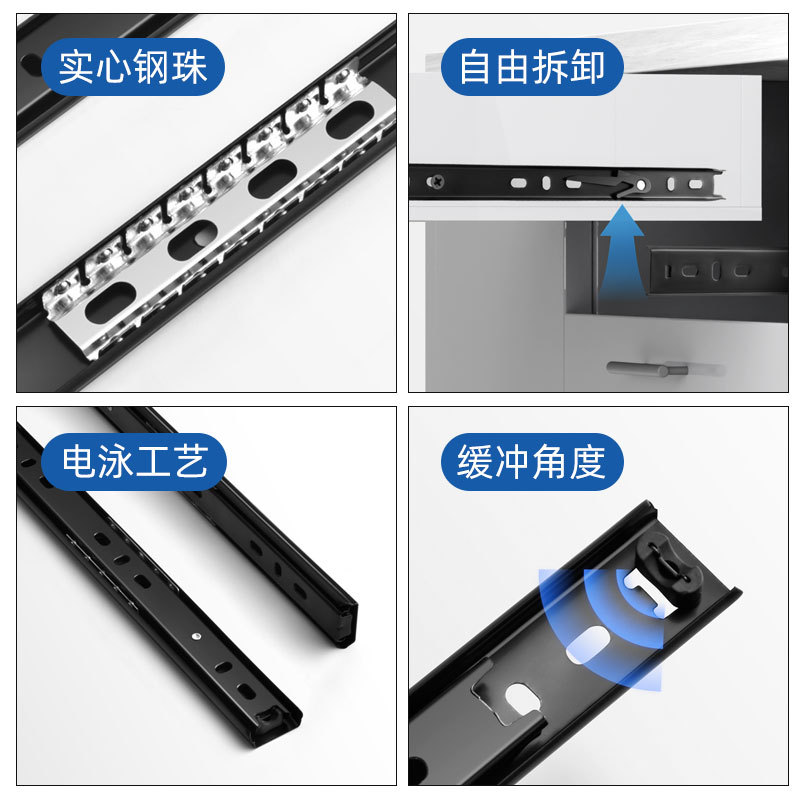 27-wide two-section drawer track, silent black keyboard coffee table ball slide rail, 2526 small two-section steel ball slide rail details Picture
