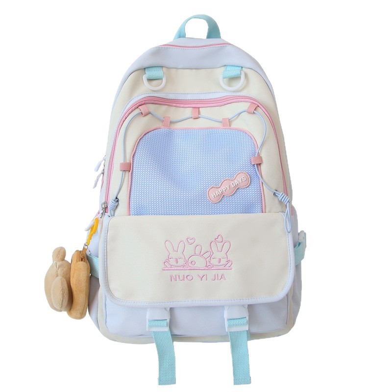 Cross-border color-blocking backpacks for junior and senior high school students are cute and fresh. Lightweight and large-capacity schoolbags for college girls Item Picture