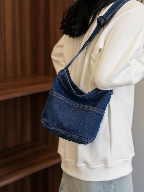 ins denim phone bag, Korean style fashionable single-shoulder bag, Japanese style simple and retro crossbody bag, artistic style small backpack details Picture