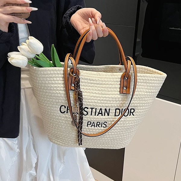 Cross-border 2025 Spring/Summer New high-end, fashionable and versatile single-shoulder bag, women's large-capacity straw woven bag, tote bag Specification drawing