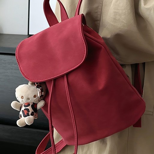 Autumn and winter atmosphere, niche casual solid color matte fleece, school-style retro casual backpack, mini full figure