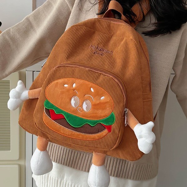 New cute backpack, hamburger doll backpack, large-capacity cartoon backpack, autumn and winter versatile hamburger student bag full figure