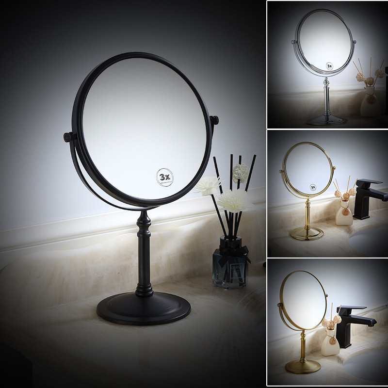 All-copper black countertop makeup mirror, European-style antique hotel beauty mirror, electroplated double-sided telescopic magnifying glass full figure