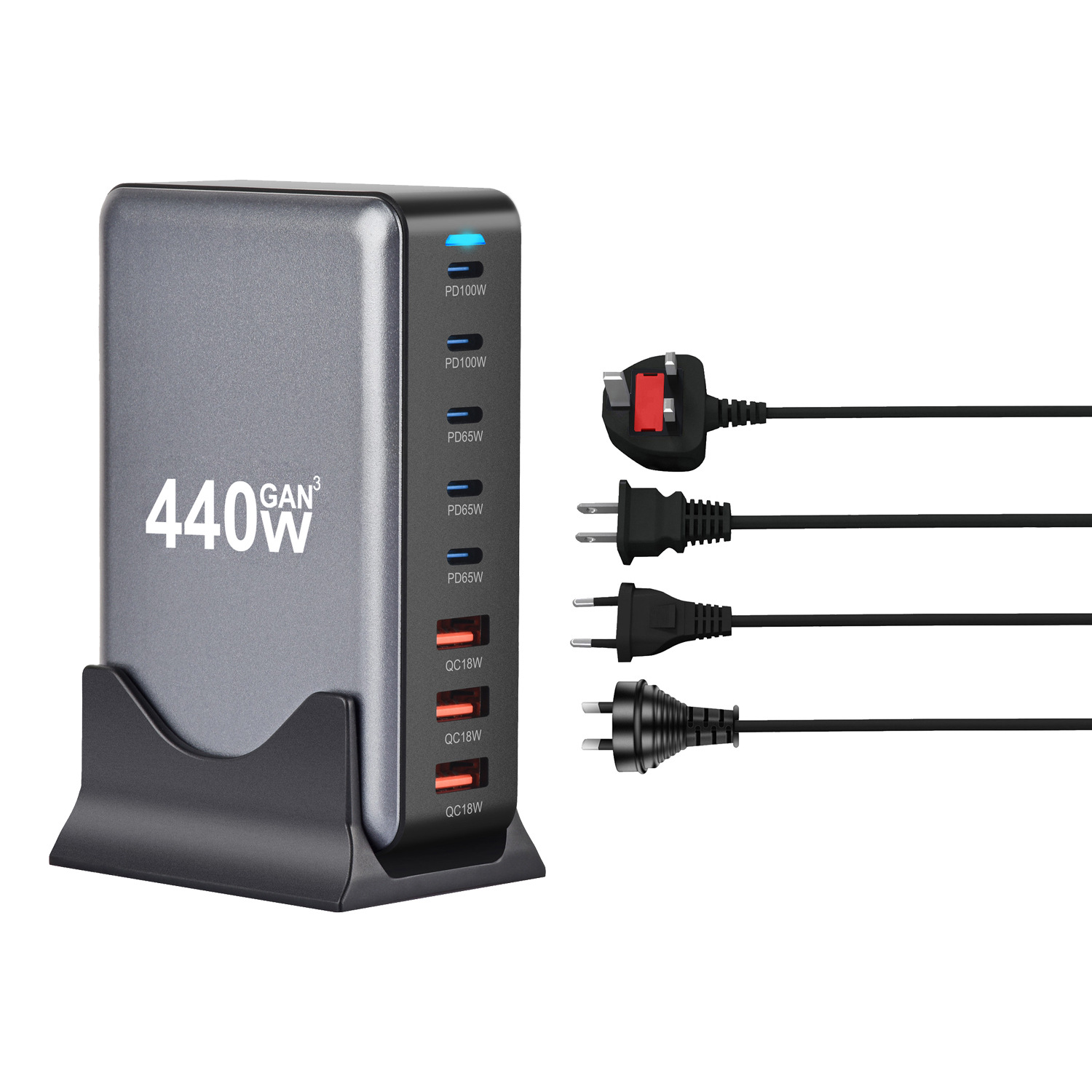 440W gallium nitride PD desktop charger, cross-border new 5C3A charger, 8-port multi-functional PD adapter Item Picture