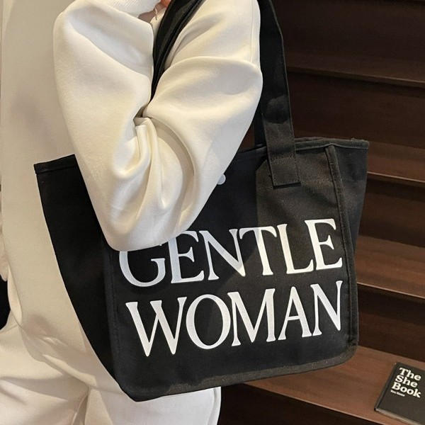 New letter tote bag canvas large capacity single-shoulder bag Student commuter bag 2025 early spring Mommy handbag for women details Picture