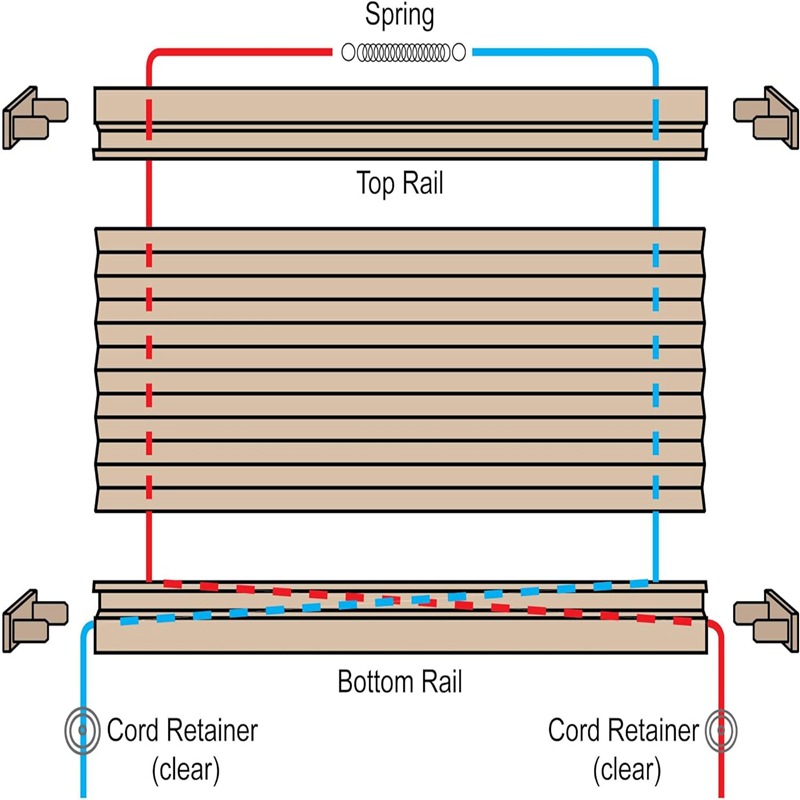 4 rolls of 6-meter small pull rope, 3 springs, 10 pulleys, 10 plugs, 1 rope threading device, and honeycomb curtain Specification drawing