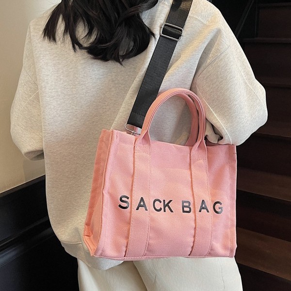 2025 Cross-border Women's bags: Simple crossbody bag, casual tote bag, letter-printed canvas bag, large-capacity single-shoulder bag full figure