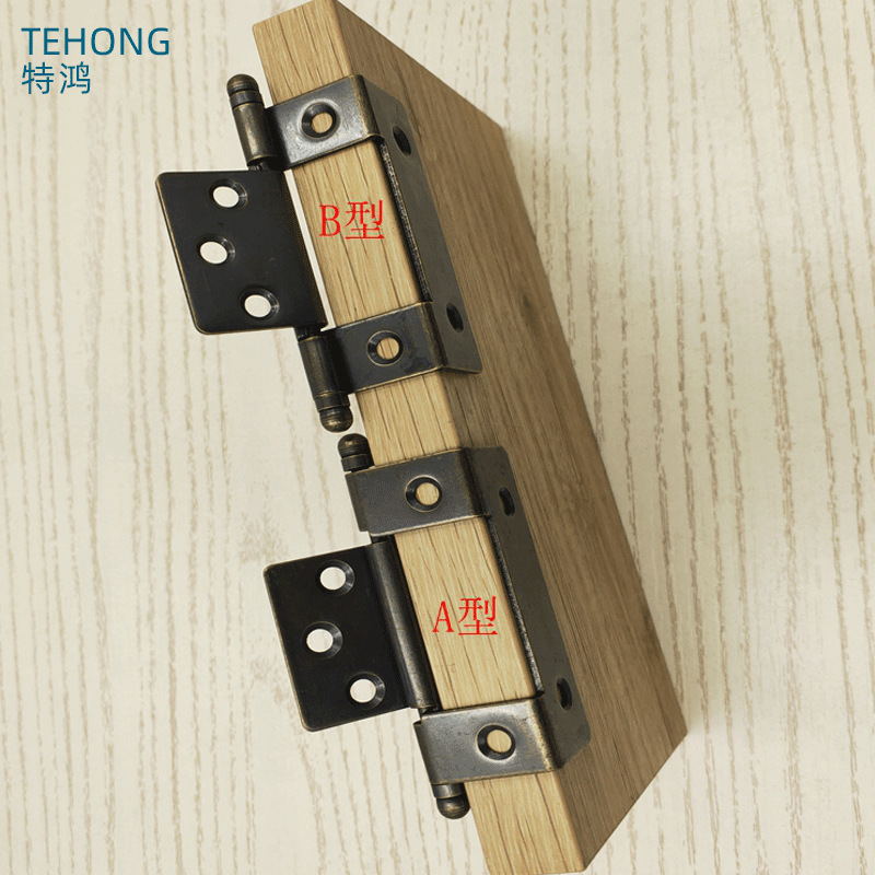 Mother-and-child hinges, three-fold plywood hinges, black retro Kagu antique hinge furniture cabinet hinge connection accessories Application Scenario