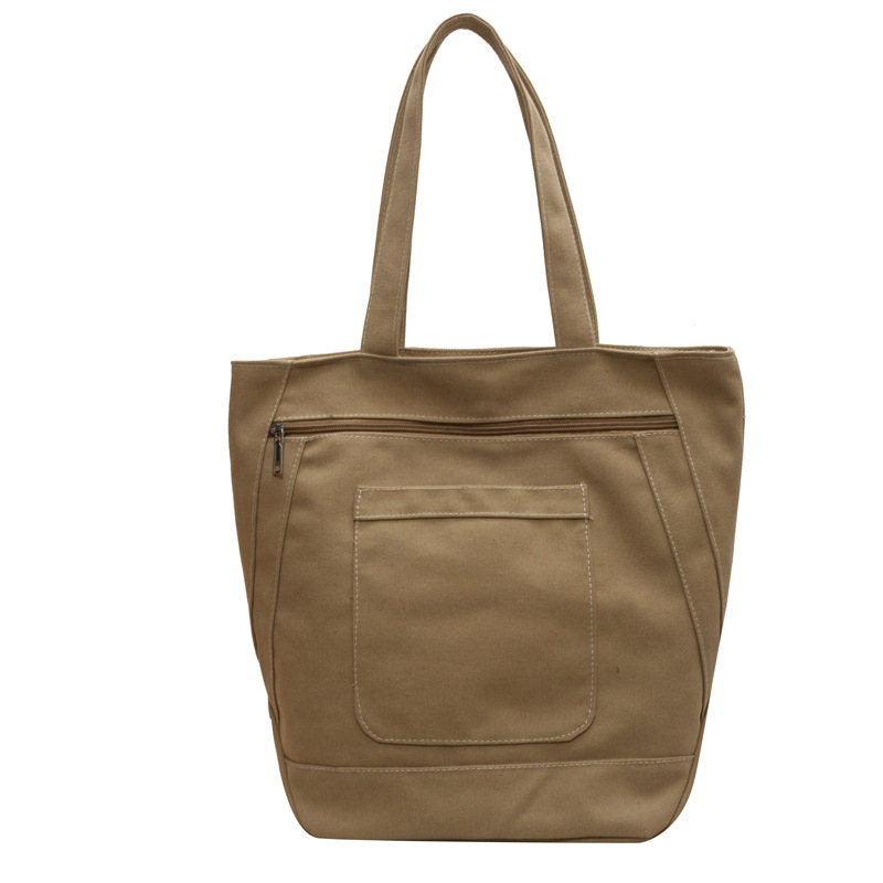 New canvas bag, simple and casual solid color women's bag 2025, large-capacity tote bag, campus student make-up class bag Item Picture