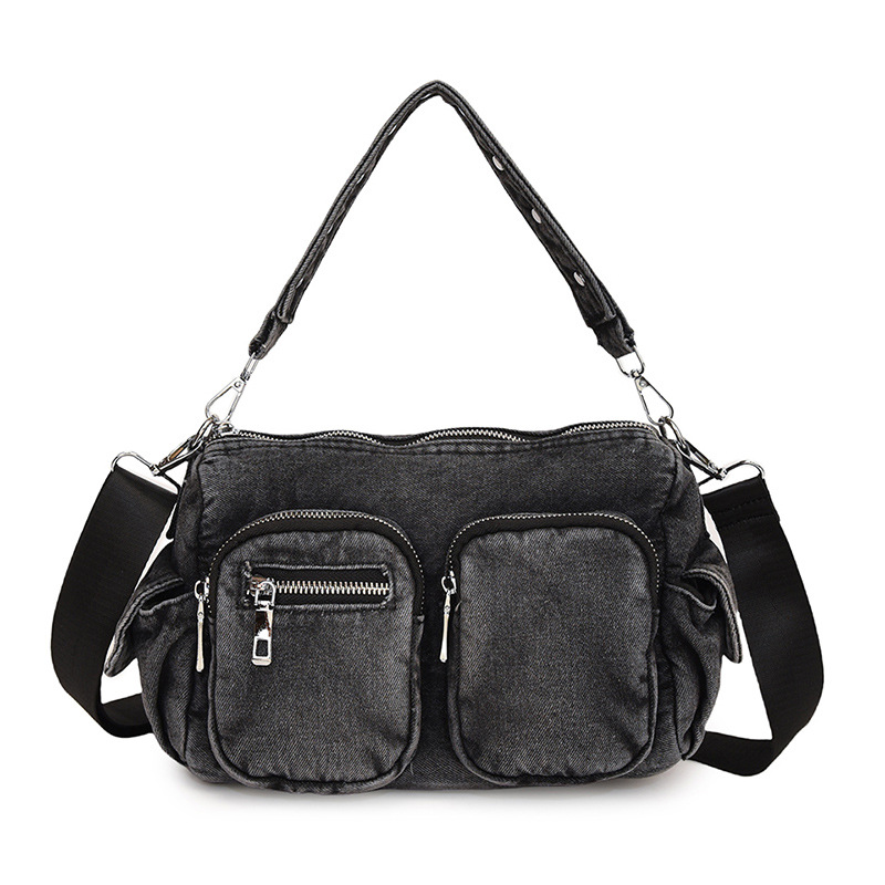 A fashionable new large-capacity export denim distressed style multi-shoulder crossbody bag, a versatile and casual bag for girls Item Picture